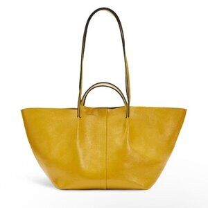 AllSaints Convertible Leather Shoulder Tote Bag Yellow Shiny No Pouch Mustard •